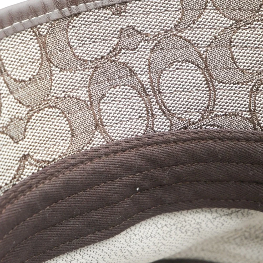 Coach Signature Jacquard Bucket Hat C4043‎ Khaki Saddle Brown Leather Trim NWT